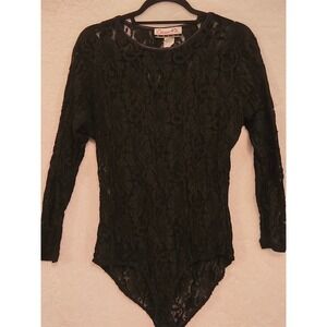 Vintage Diana Marco Women's 14 Black Lace Long Sleeve Bodysuit Made in USA